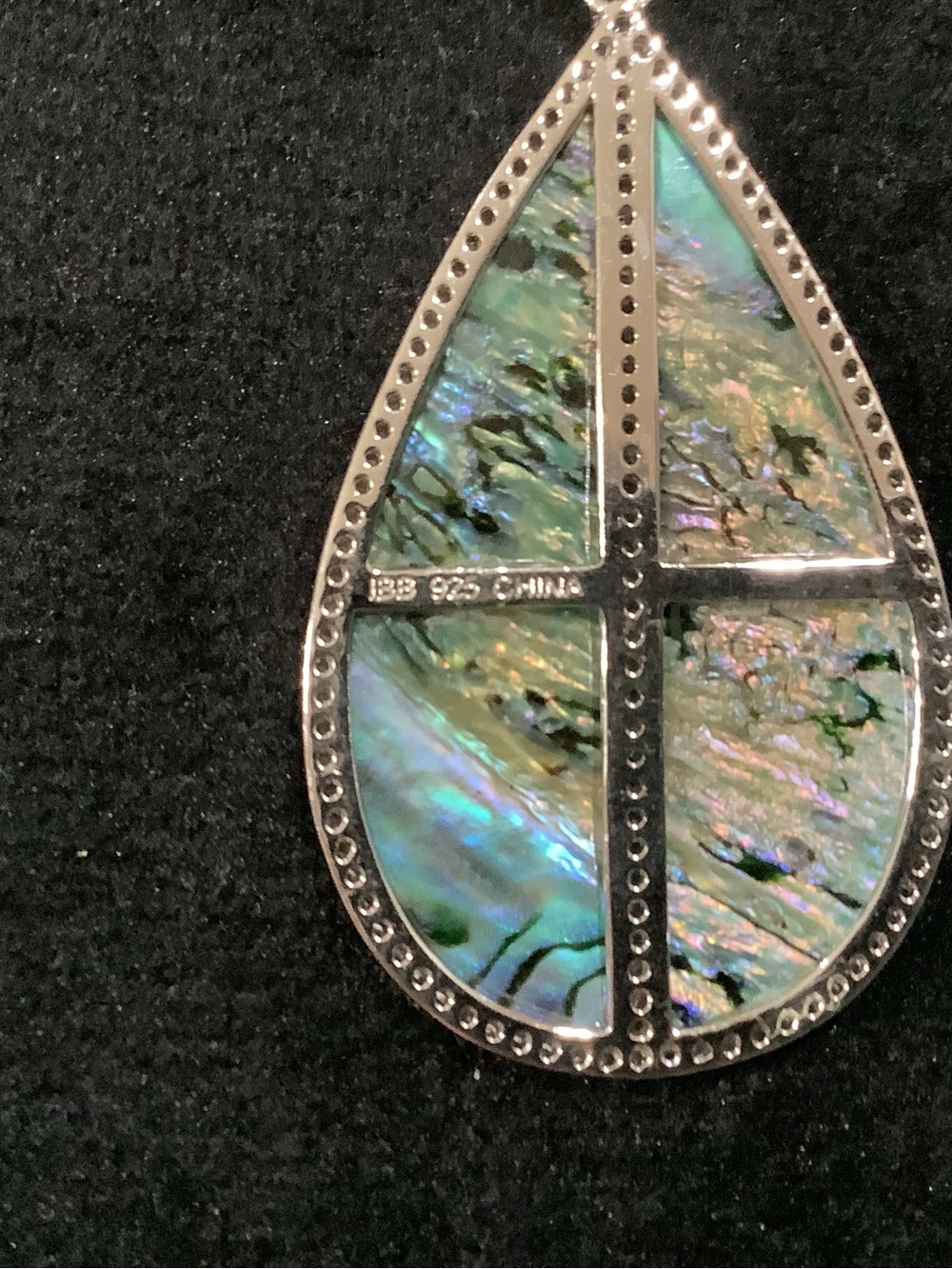 925 Sterling Silver Abalone Teardrop Pendant Necklace with crystal accents. NWT - Picture 3 of 6